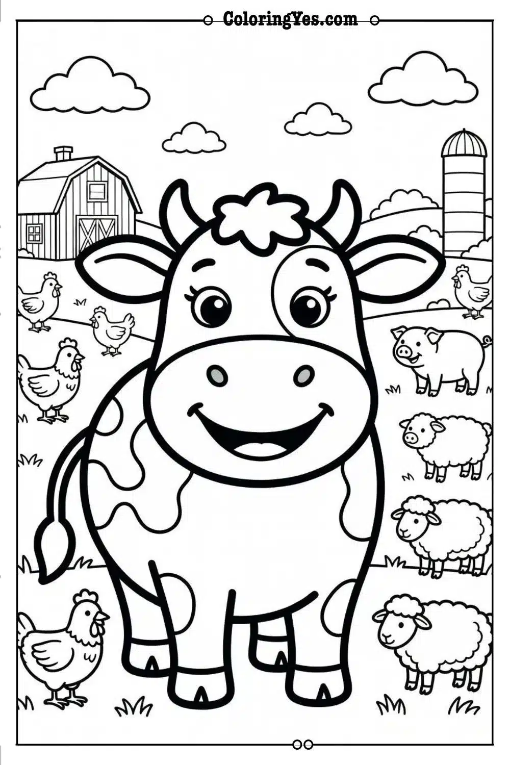 farm life coloring page countryside scene