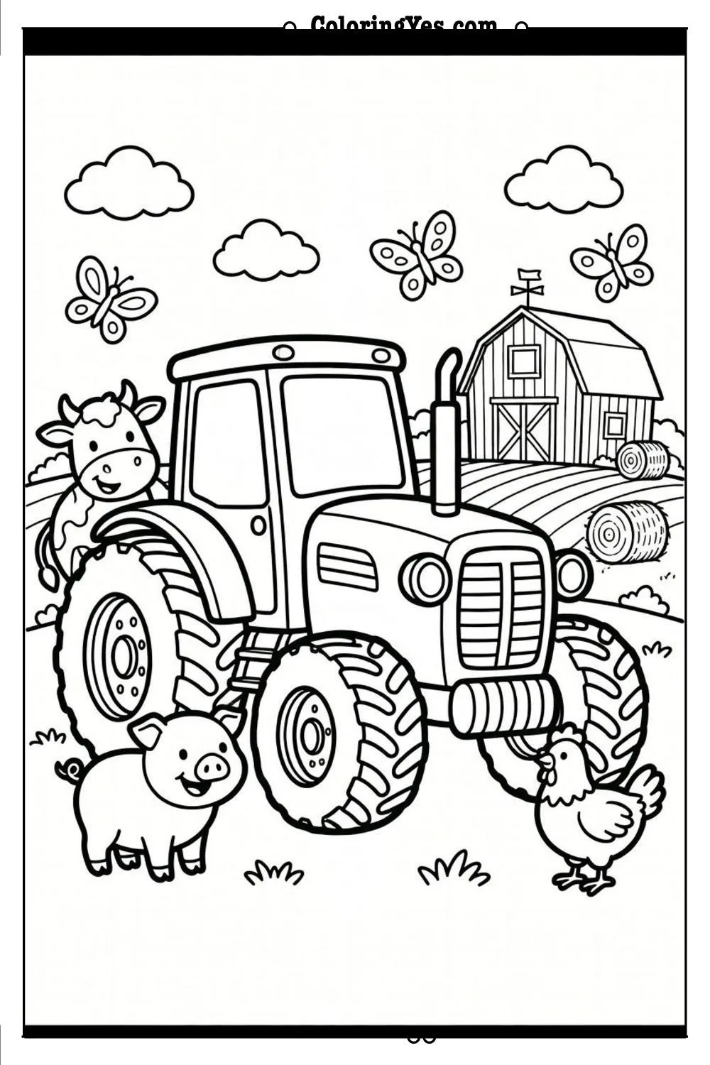 farm scene coloring page barn tractor animals