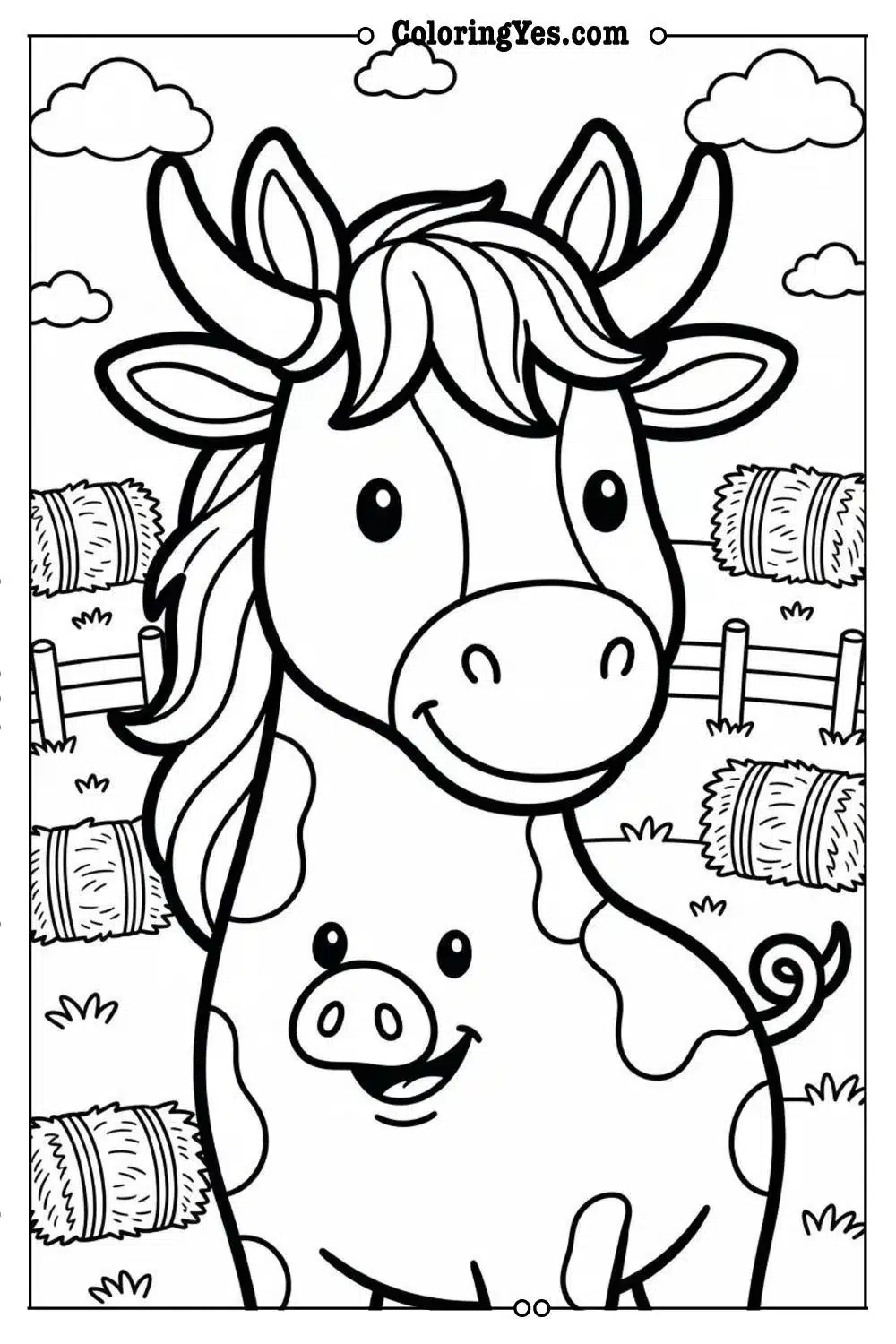 horse cow pig coloring page outline