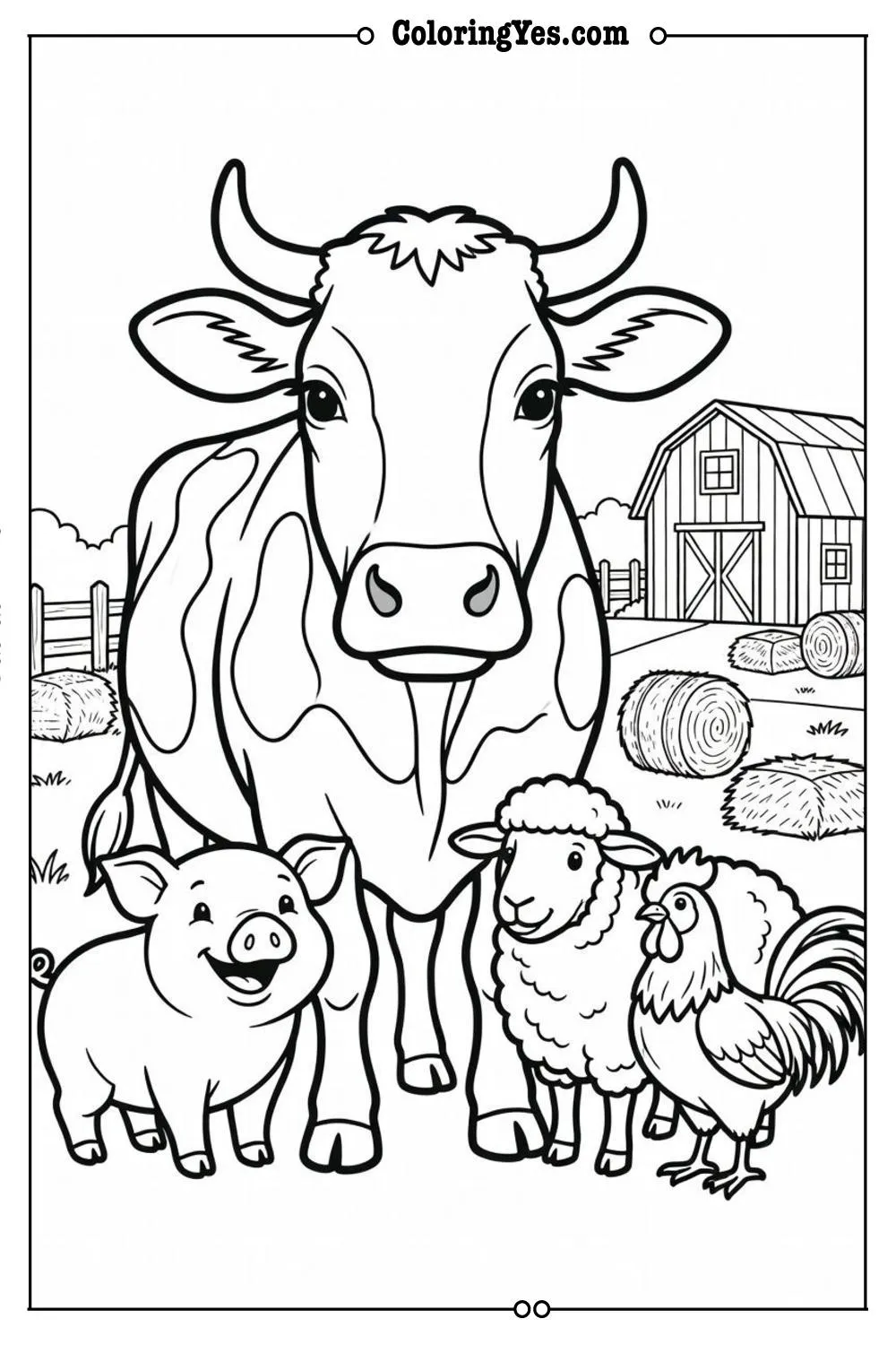 realistic farm animals coloring page detailed