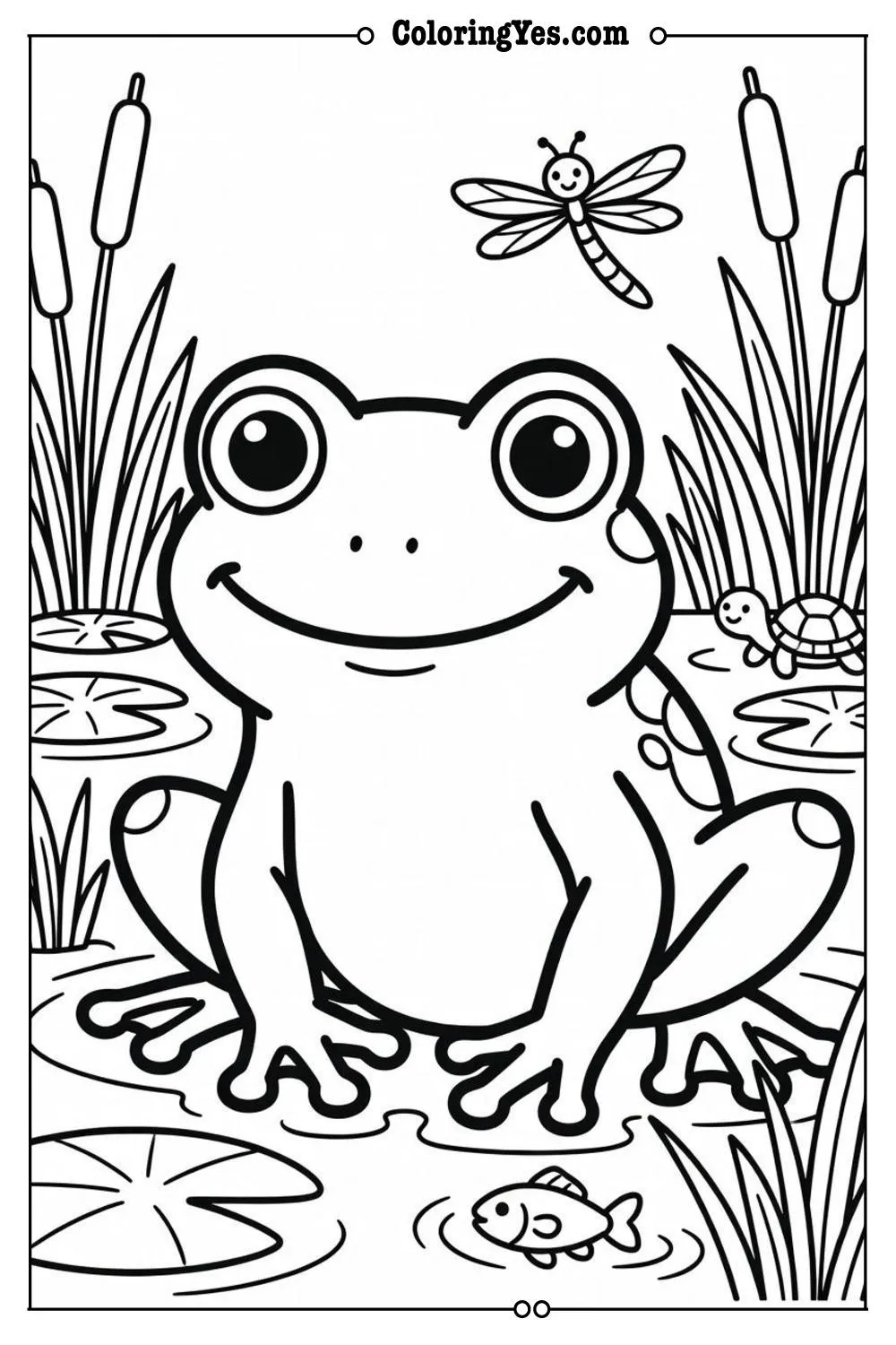 frog habitat coloring page wetland scene