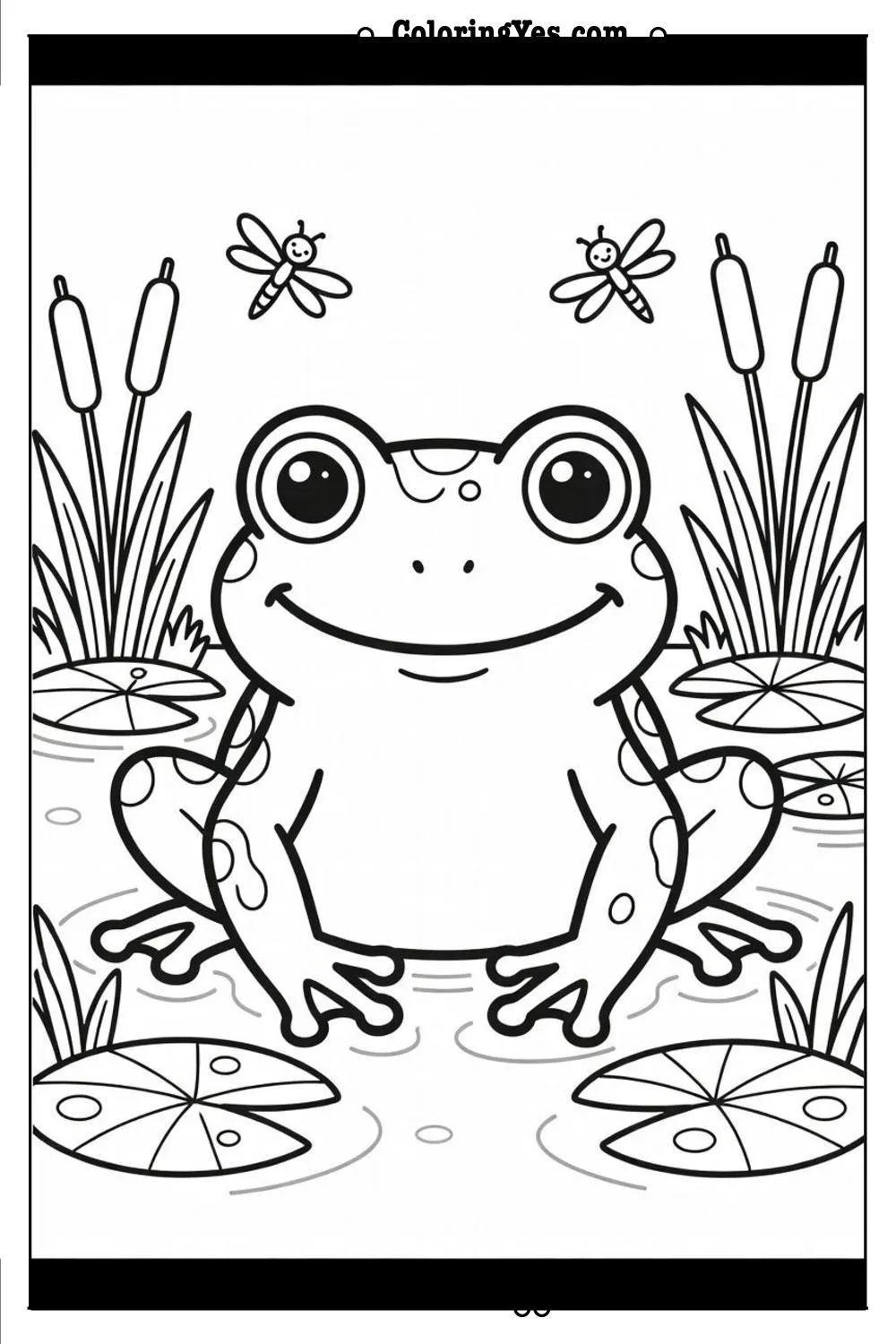 frog in pond coloring page nature scene
