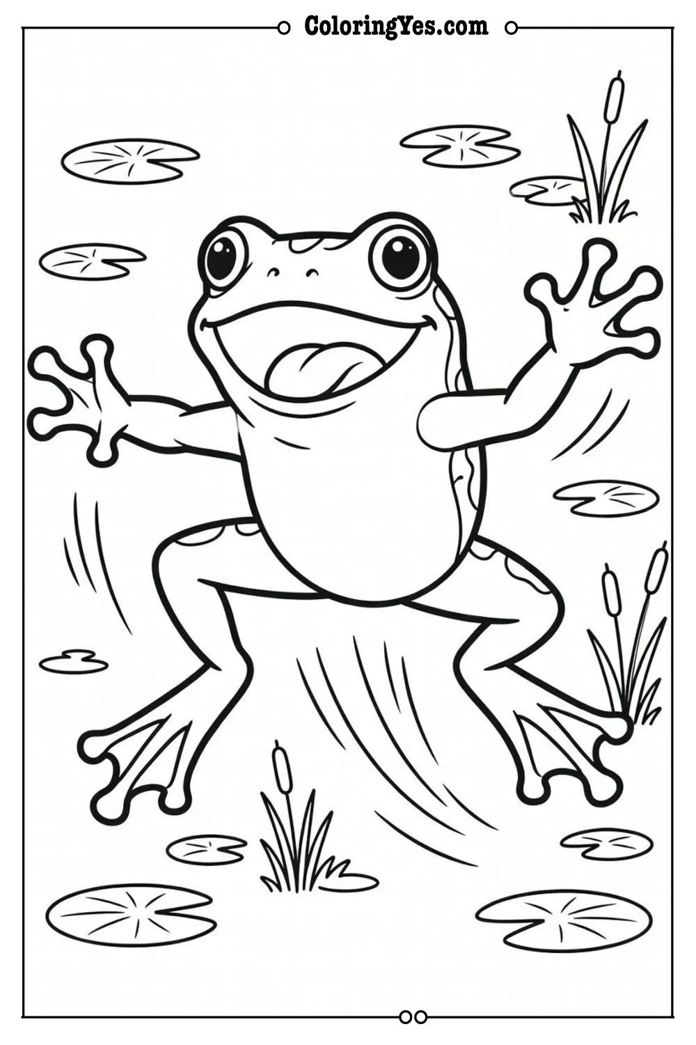 frog jumping coloring page dynamic pose