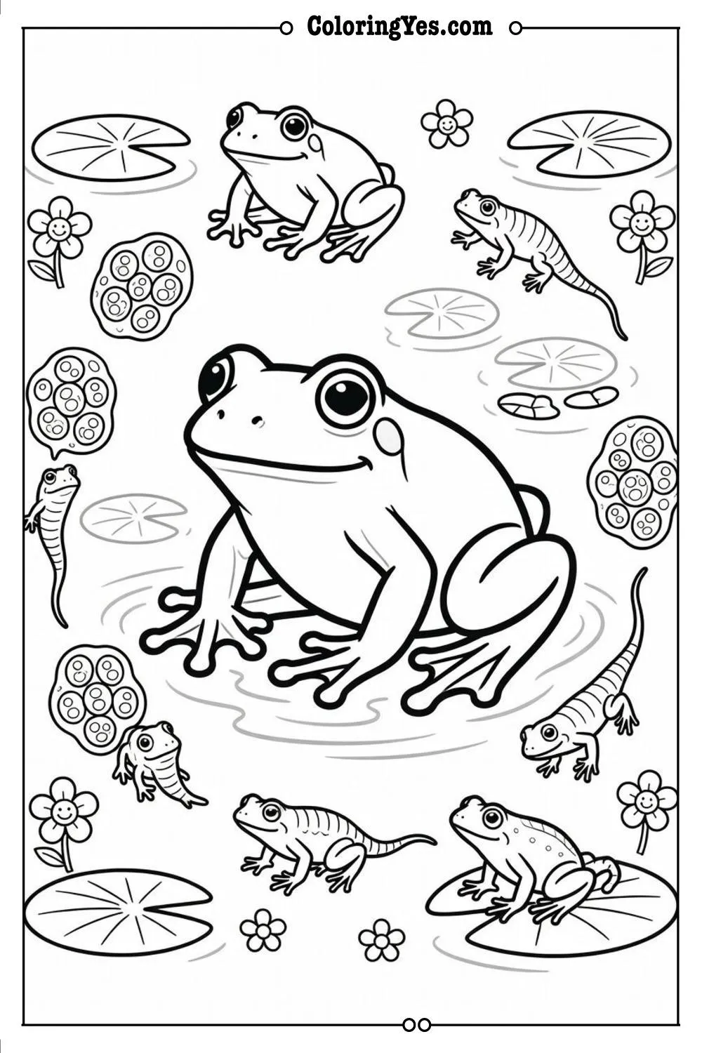 frog life cycle coloring page educational