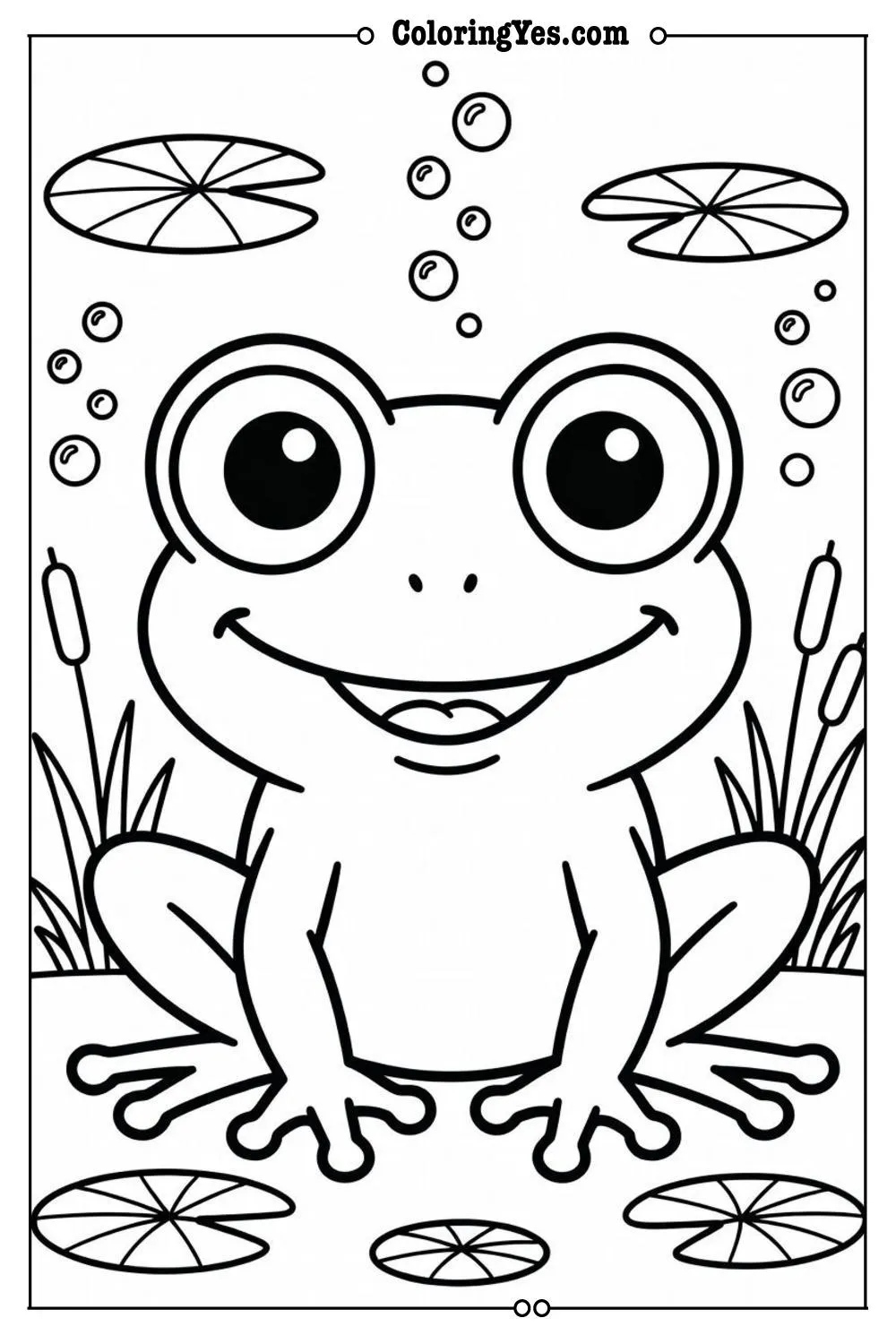 frog with big eyes coloring page cartoon style