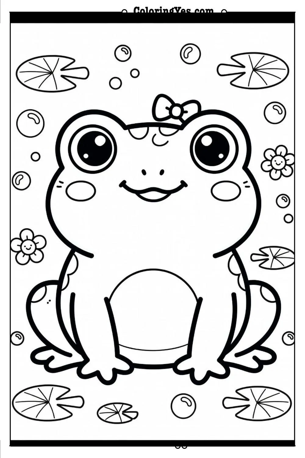 kawaii frog coloring page cute style
