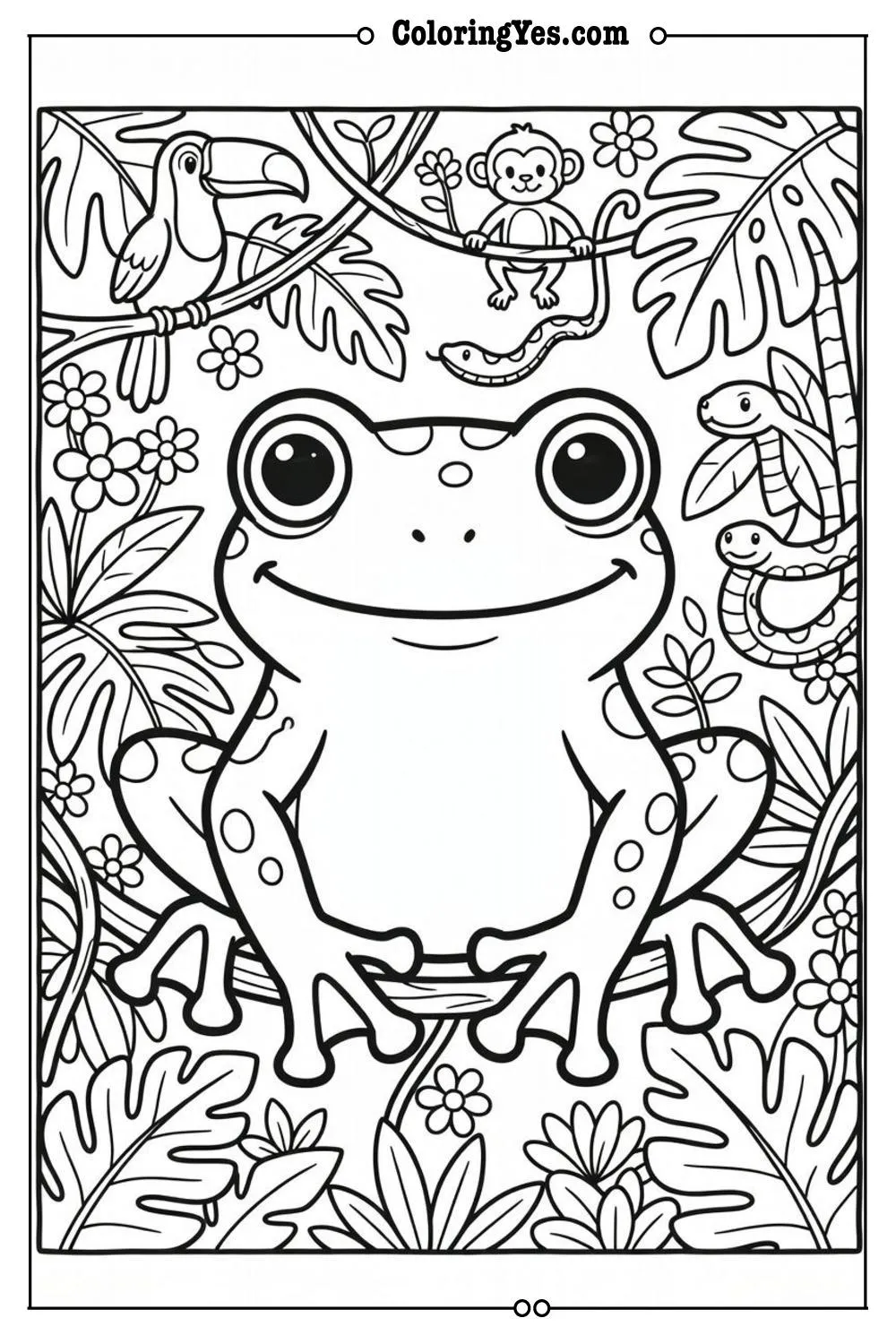 tree frog coloring page tropical theme