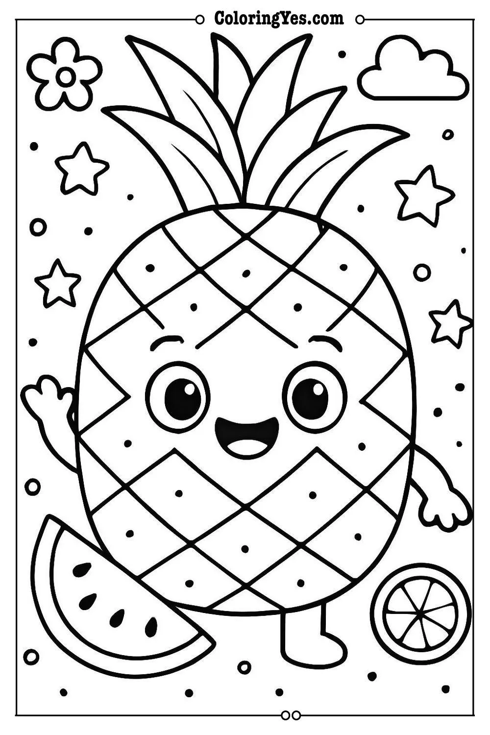 cartoon fruit coloring page