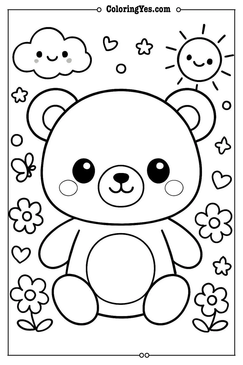 kawaii bear coloring page