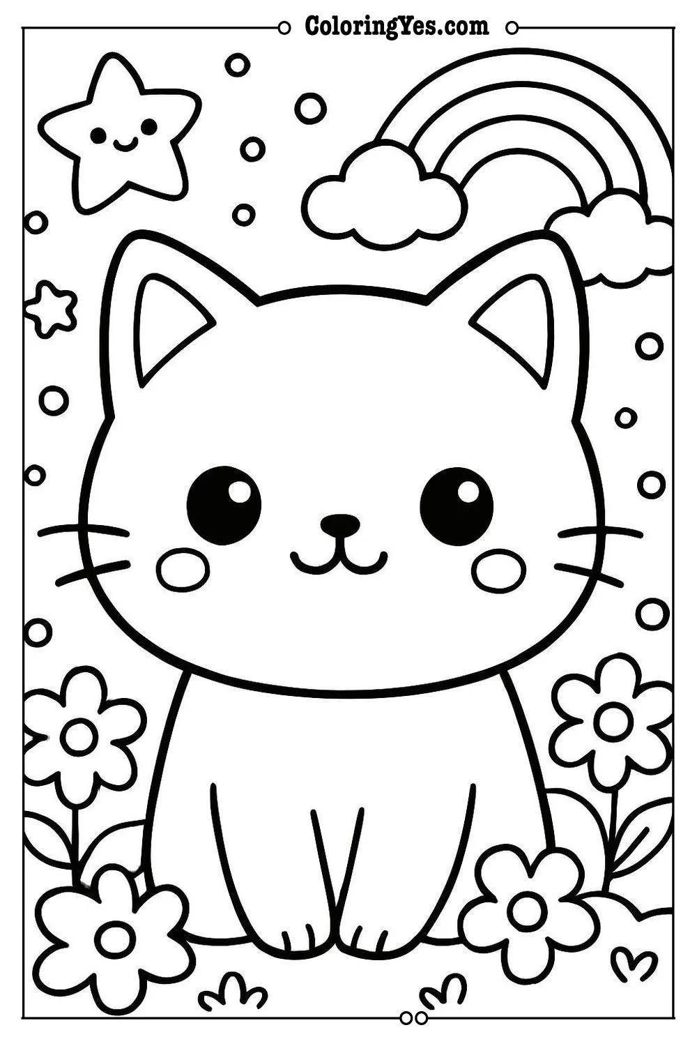 kawaii cat coloring page