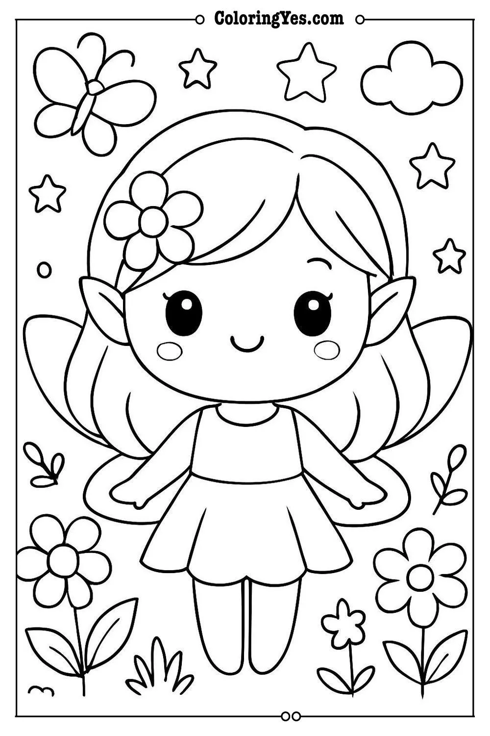 kawaii fairy coloring page