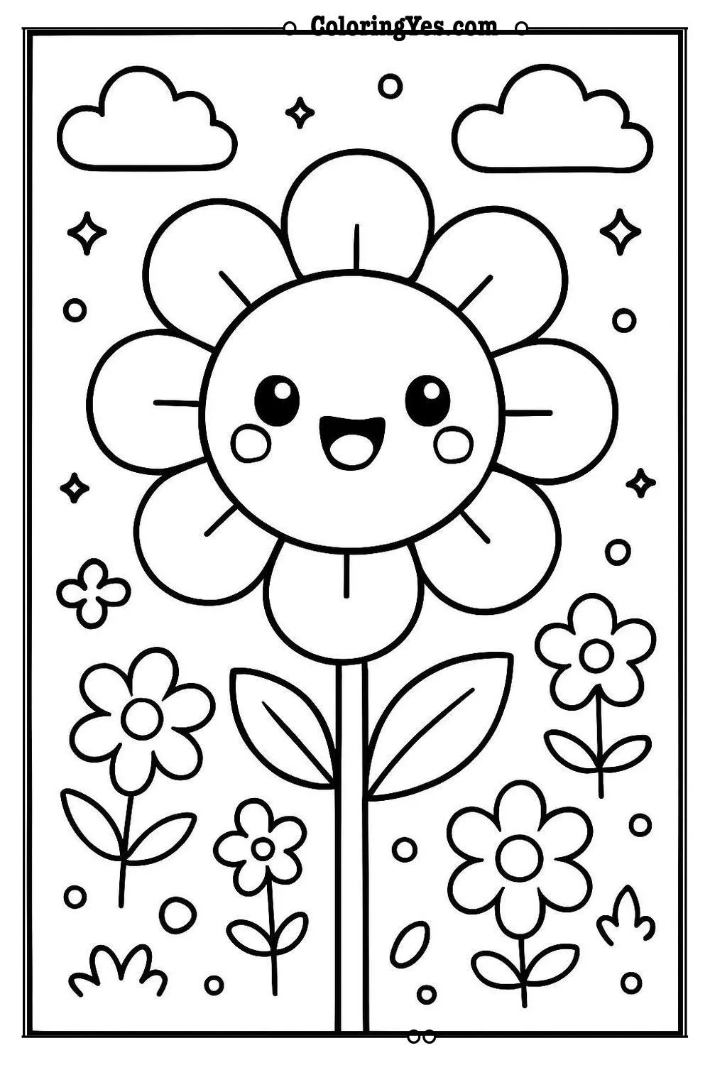 kawaii flower coloring page