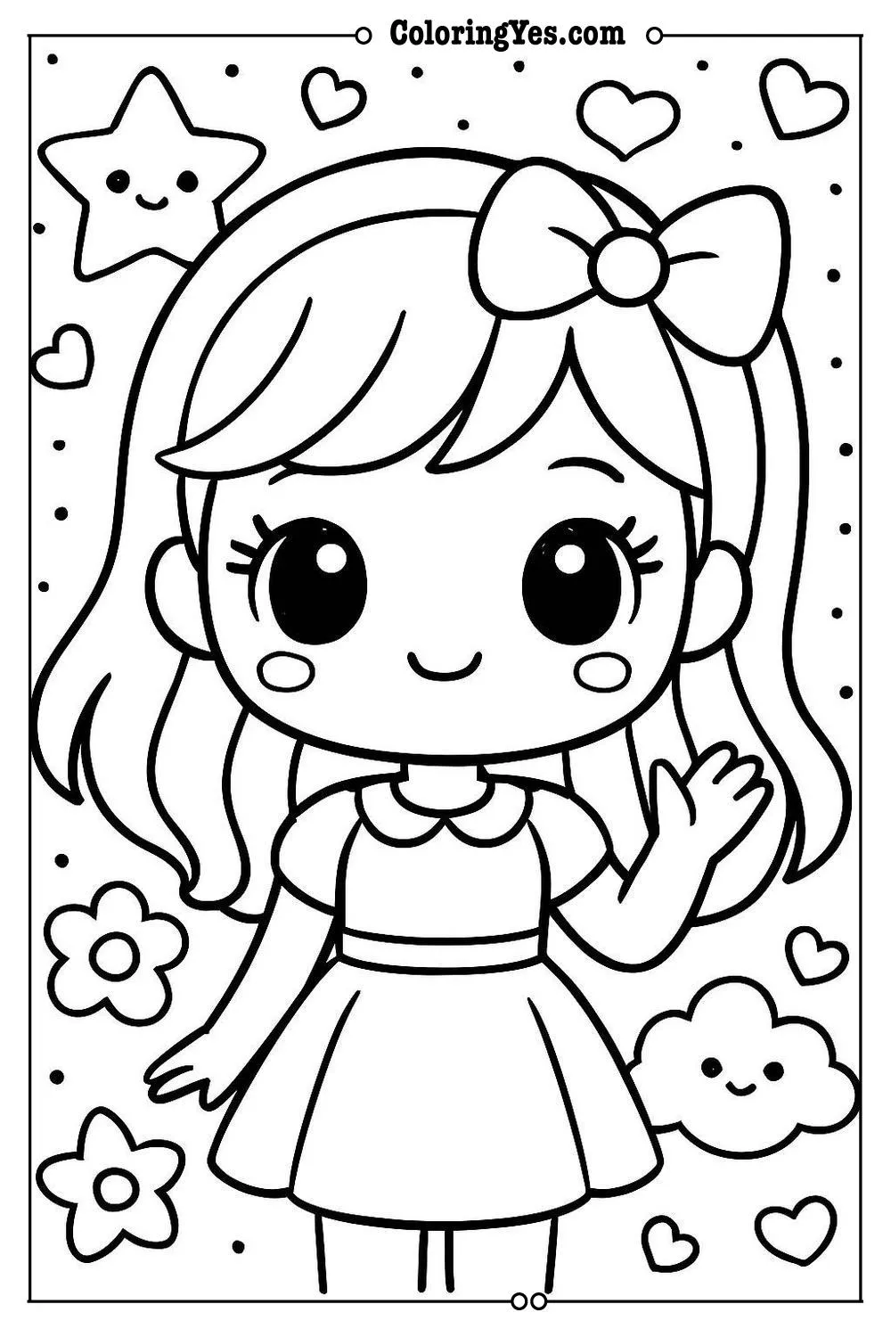 kawaii girl coloring page