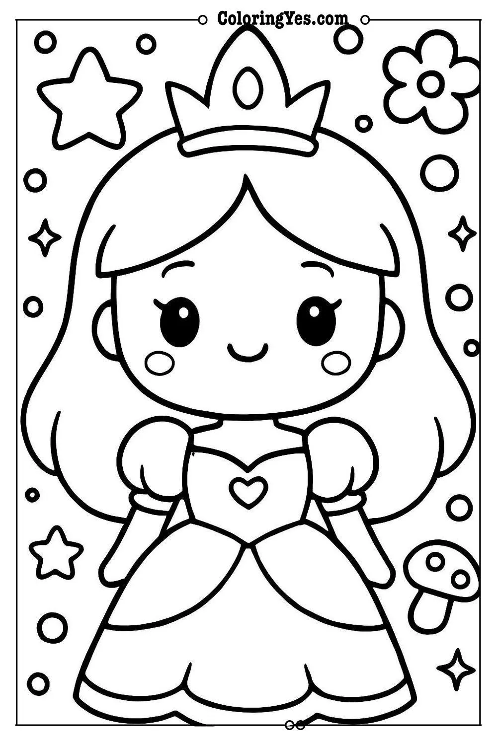 kawaii princess coloring page