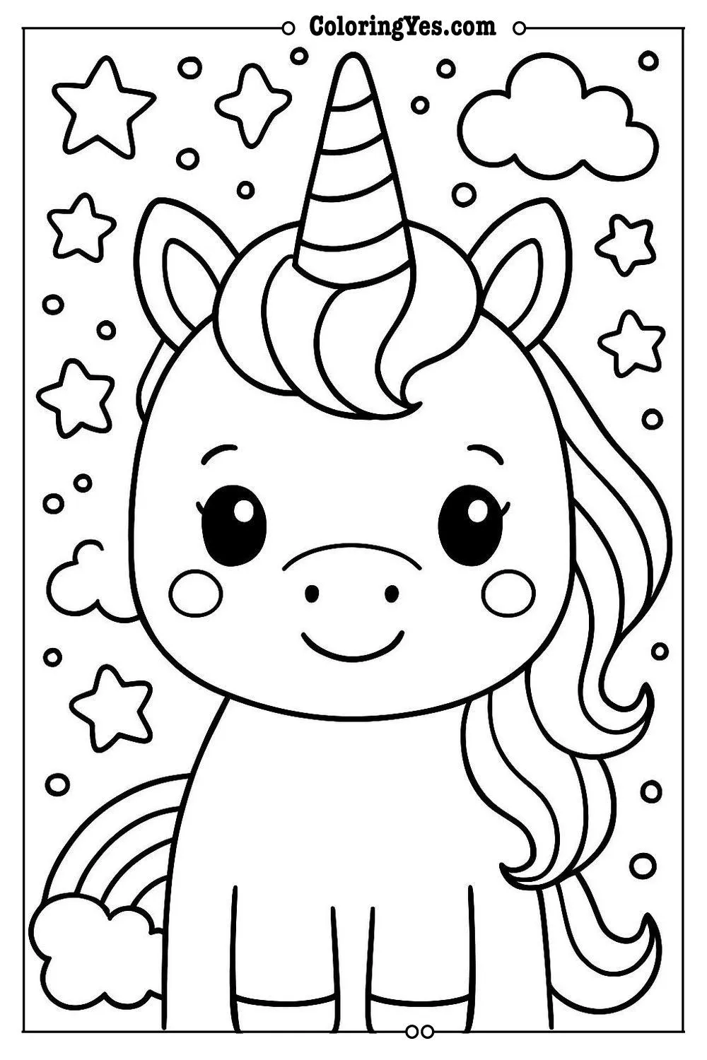 kawaii unicorn coloring page