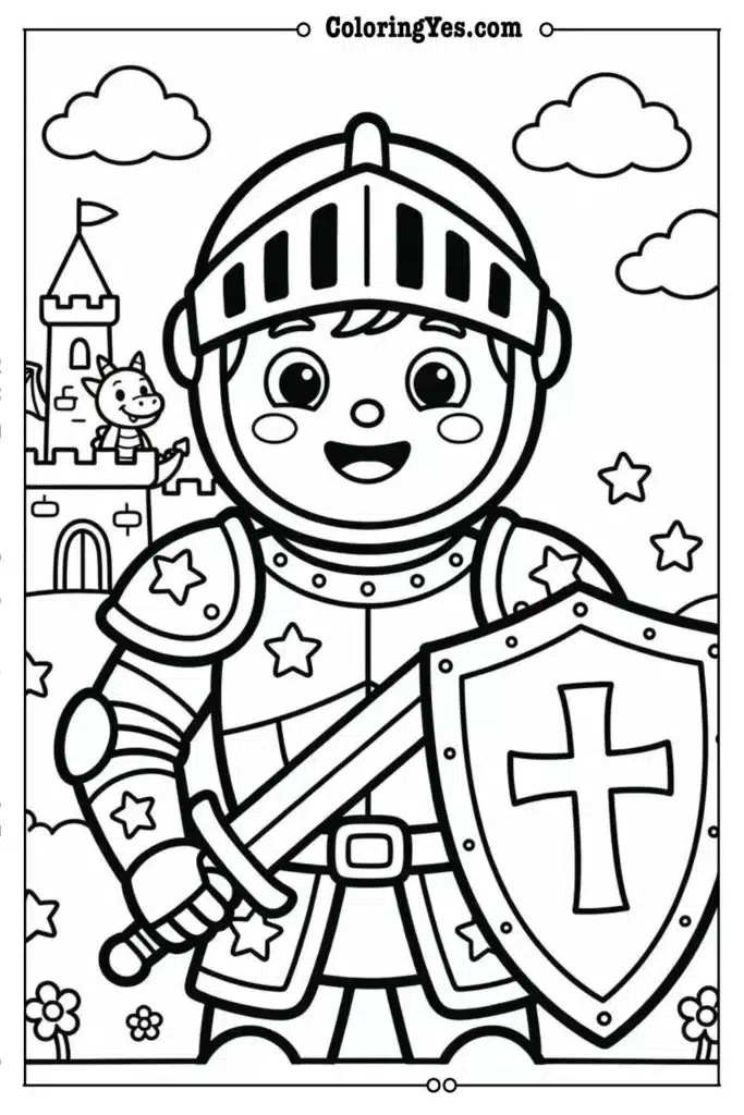 cartoon knight coloring page for kids