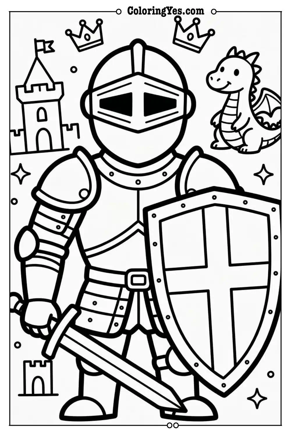 knight coloring page clean outline high quality