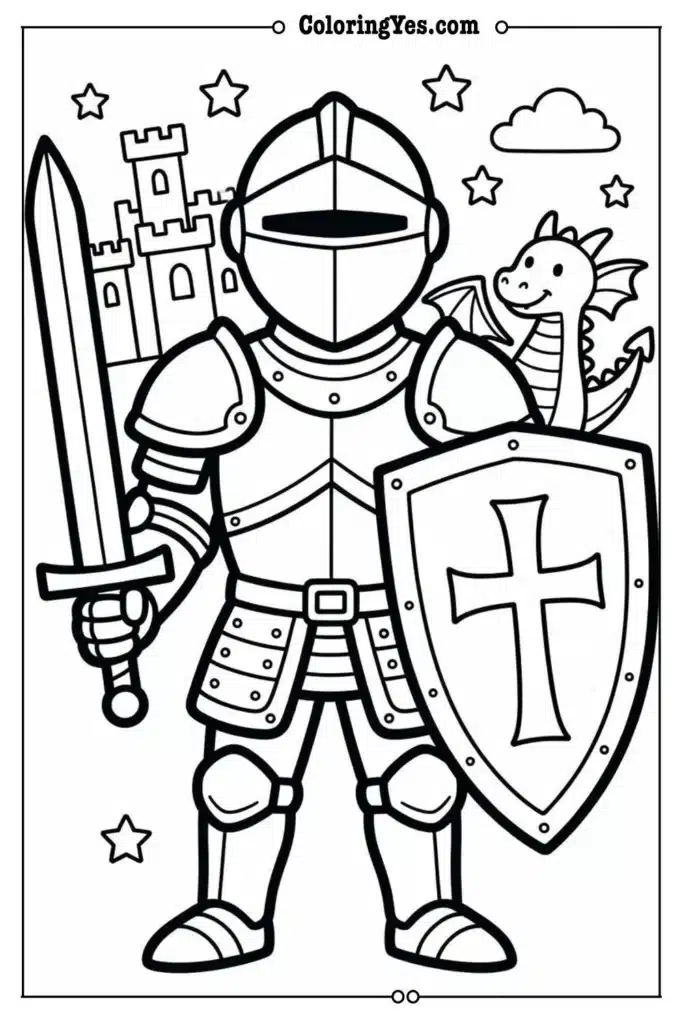 knight coloring page easy bold lines
