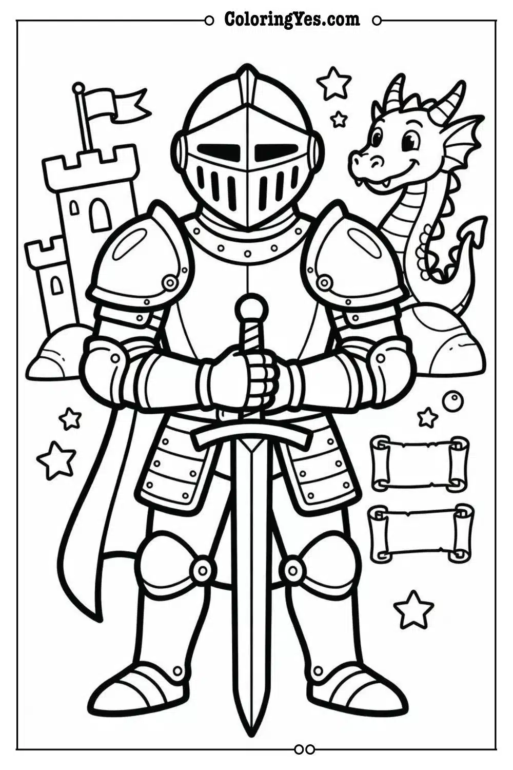 knight coloring page printable for kids