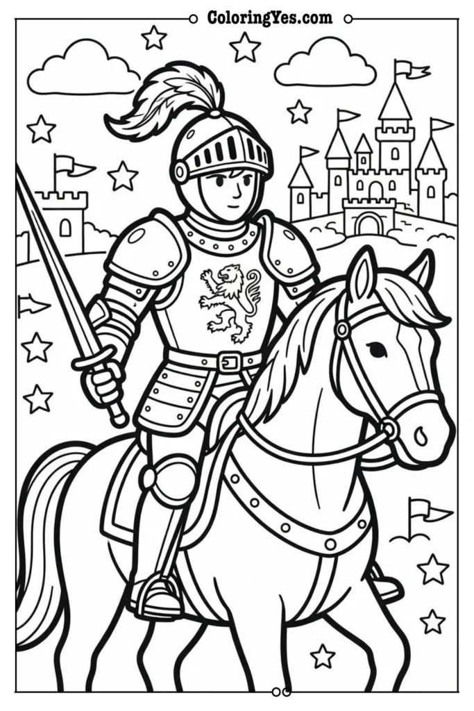 knight on horse coloring page outline