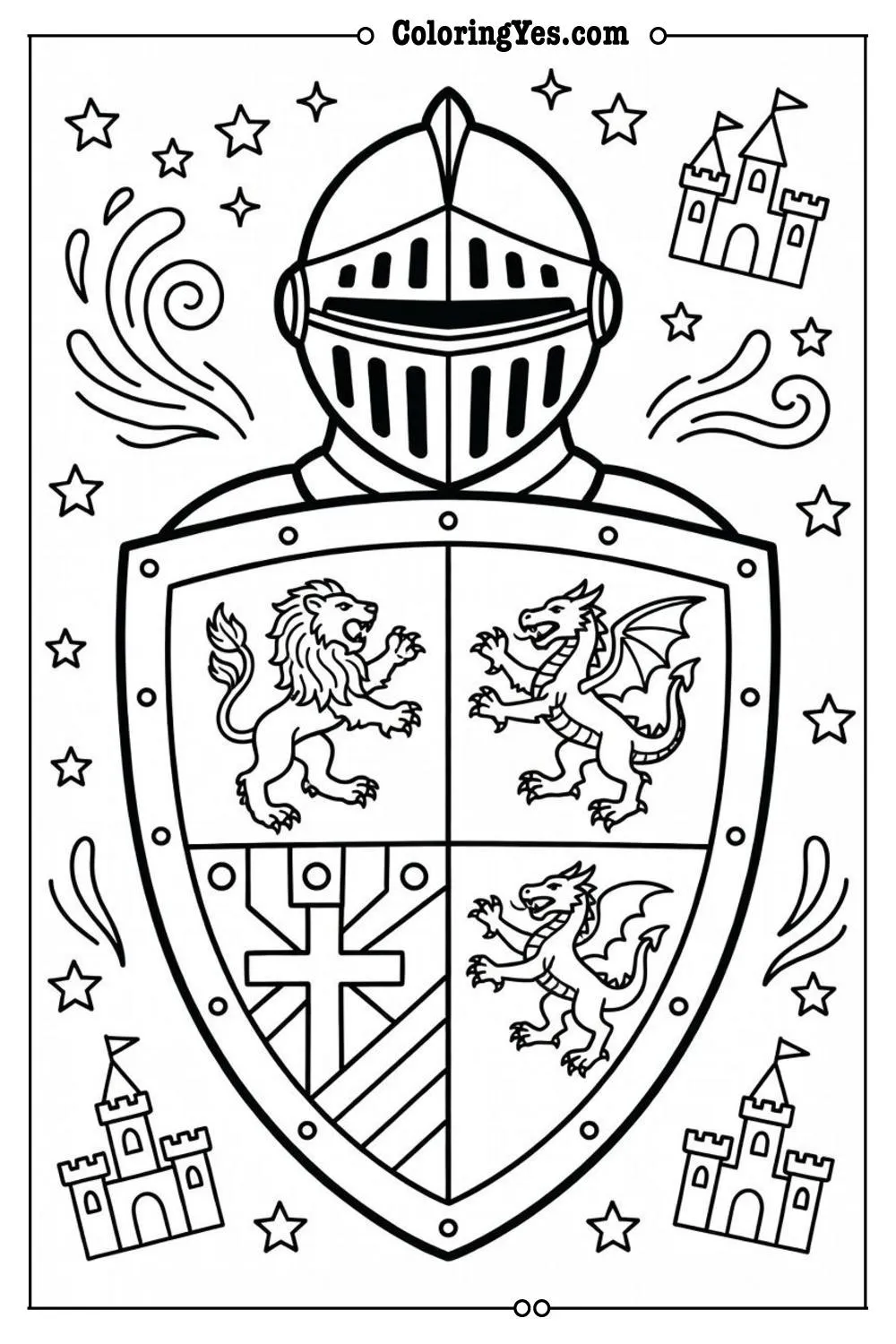knight shield coloring page heraldry design