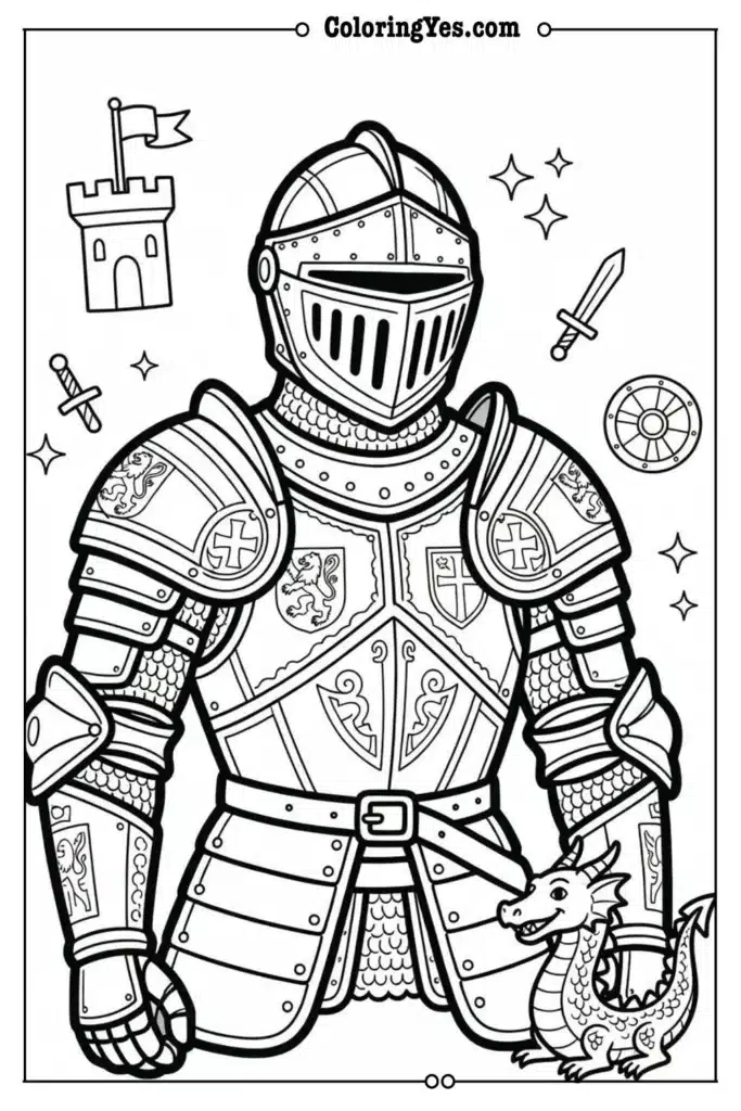 realistic knight coloring page detailed armor