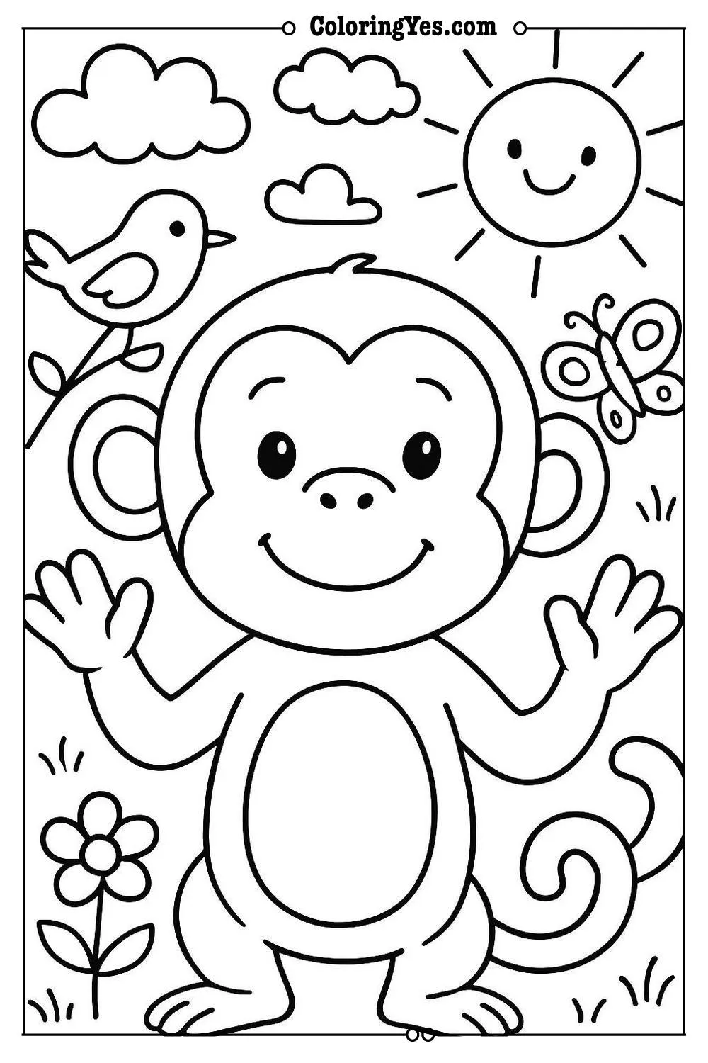 monkey and friends coloring page