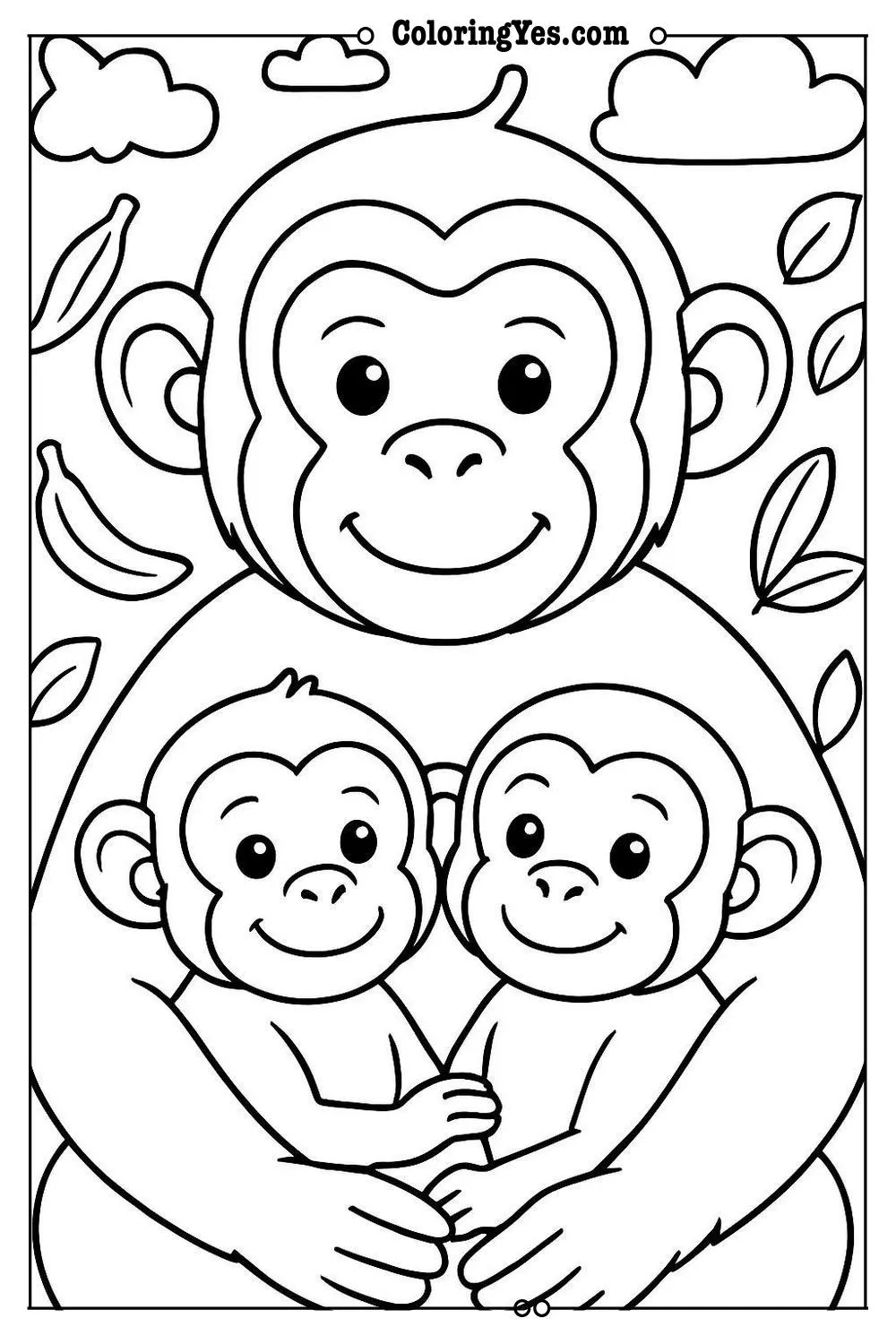 monkey family coloring page