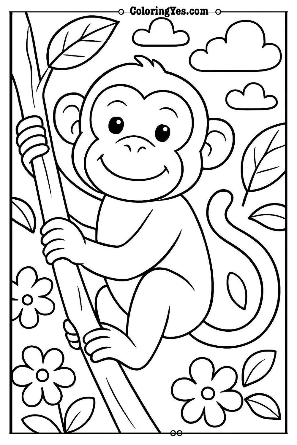 monkey tree coloring page