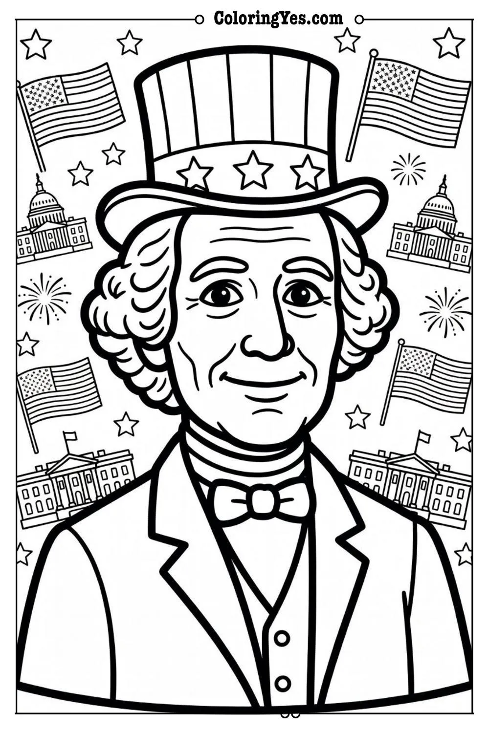 presidents day coloring page usa theme