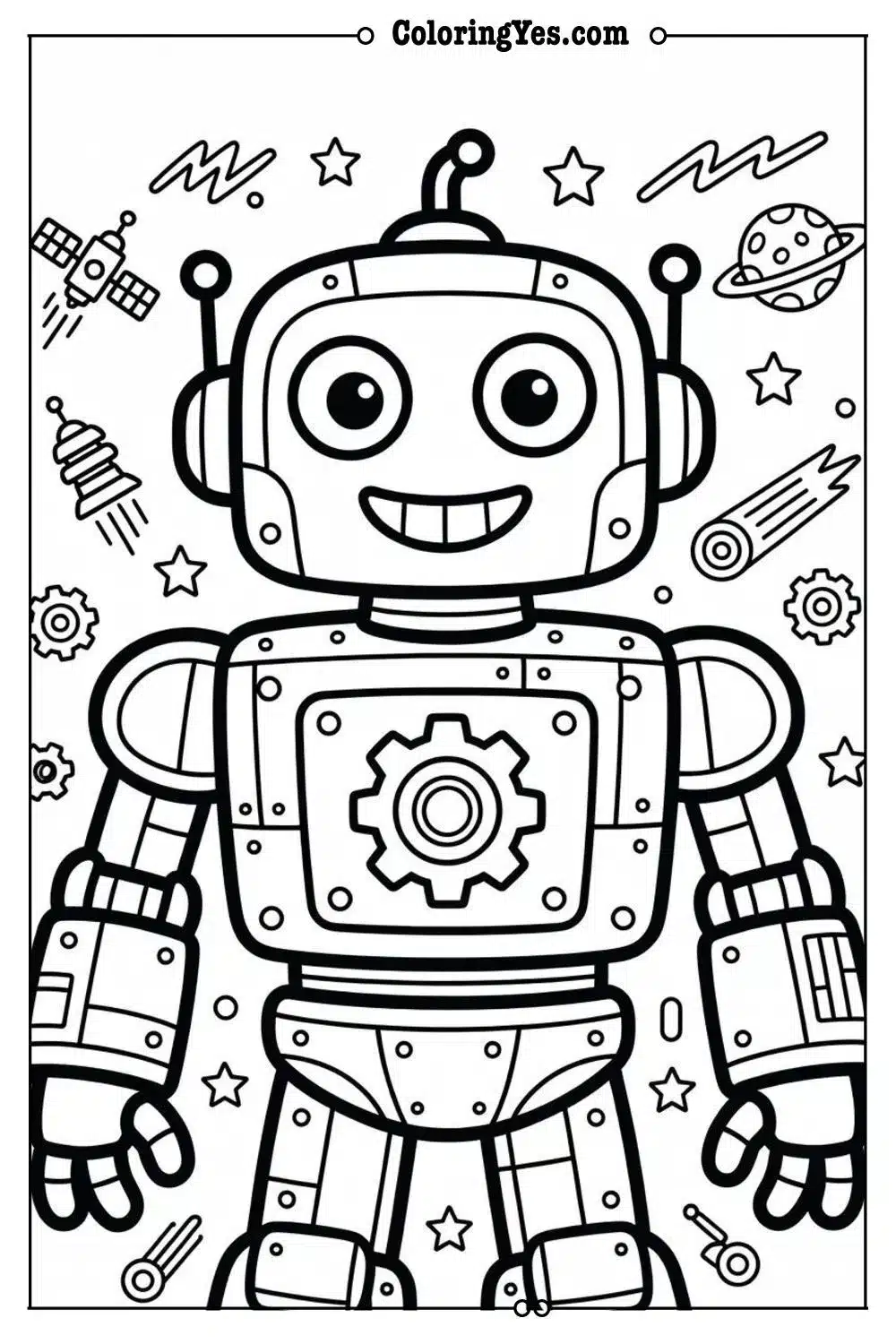 cartoon robot coloring page line art