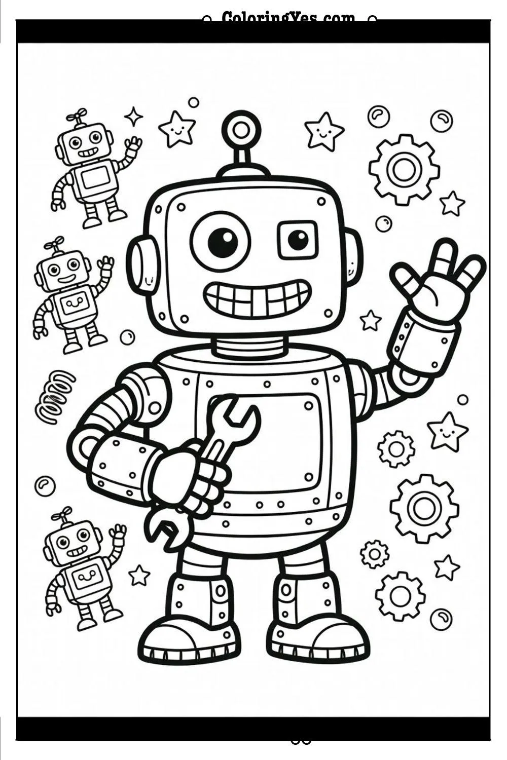 funny robot coloring page for kids