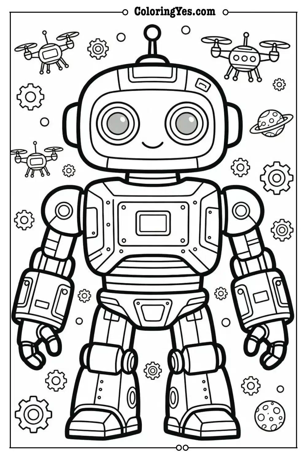 futuristic robot coloring page sci fi theme