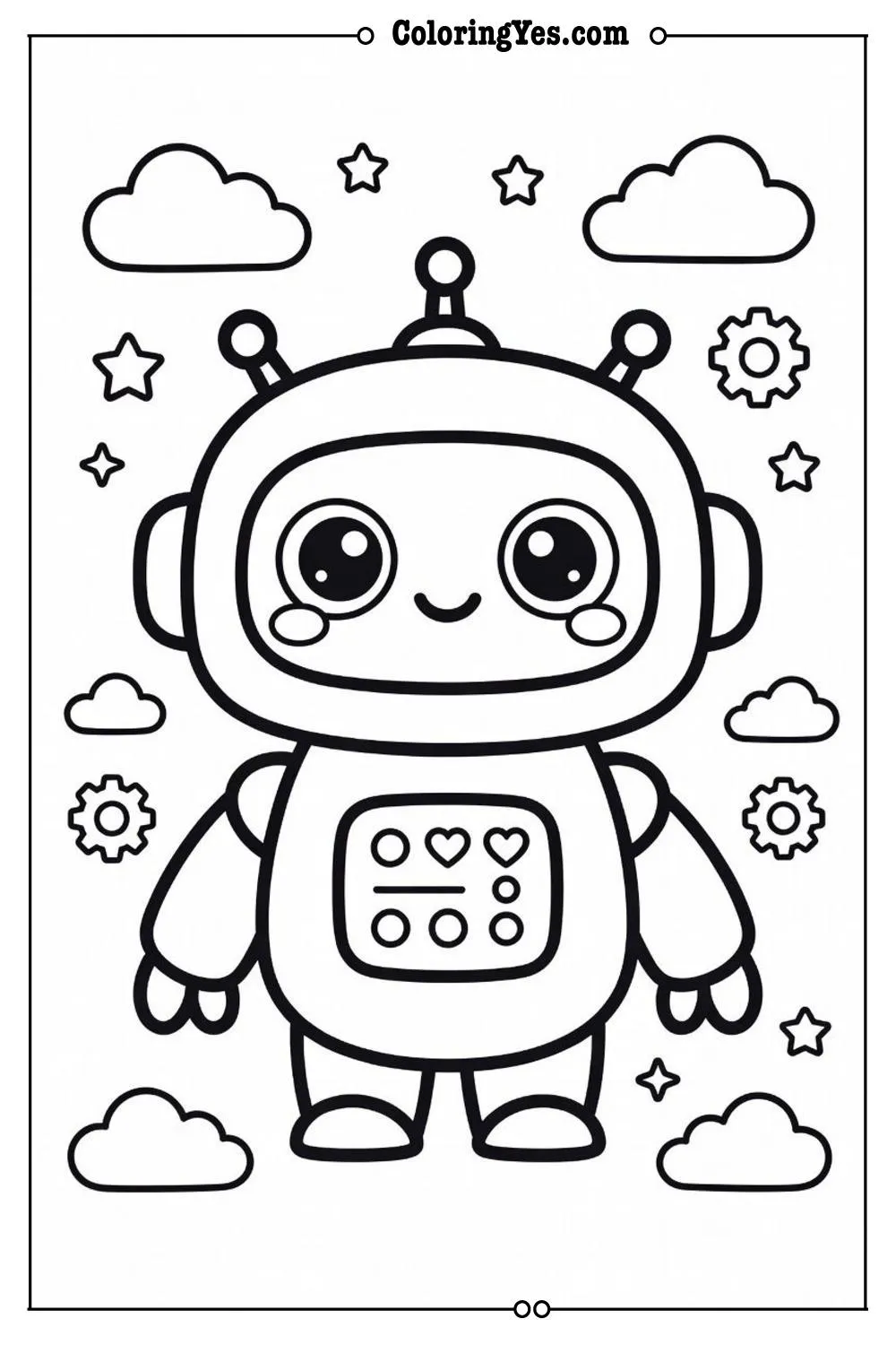 kawaii robot coloring page cute style