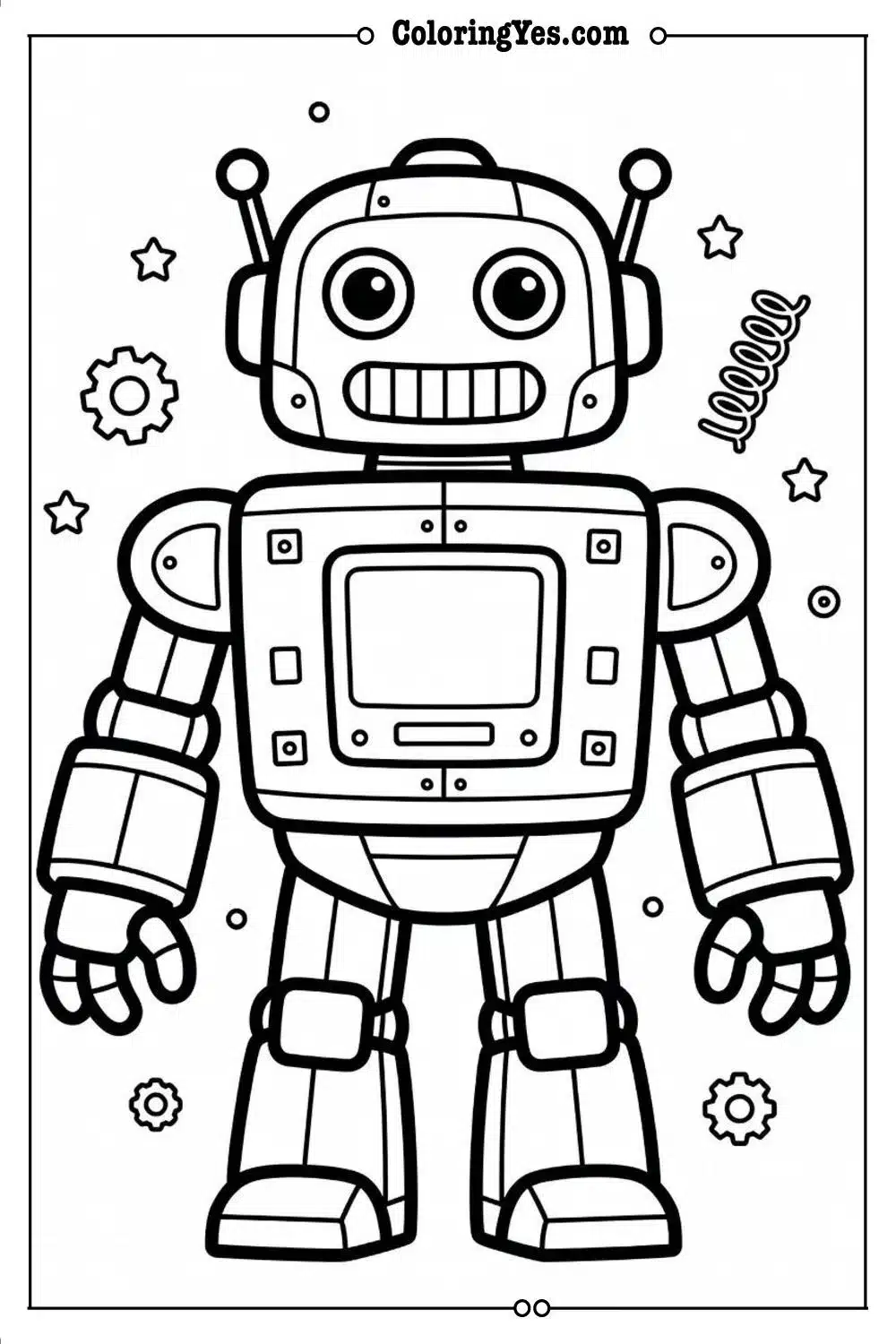 realistic robot coloring page detailed outline