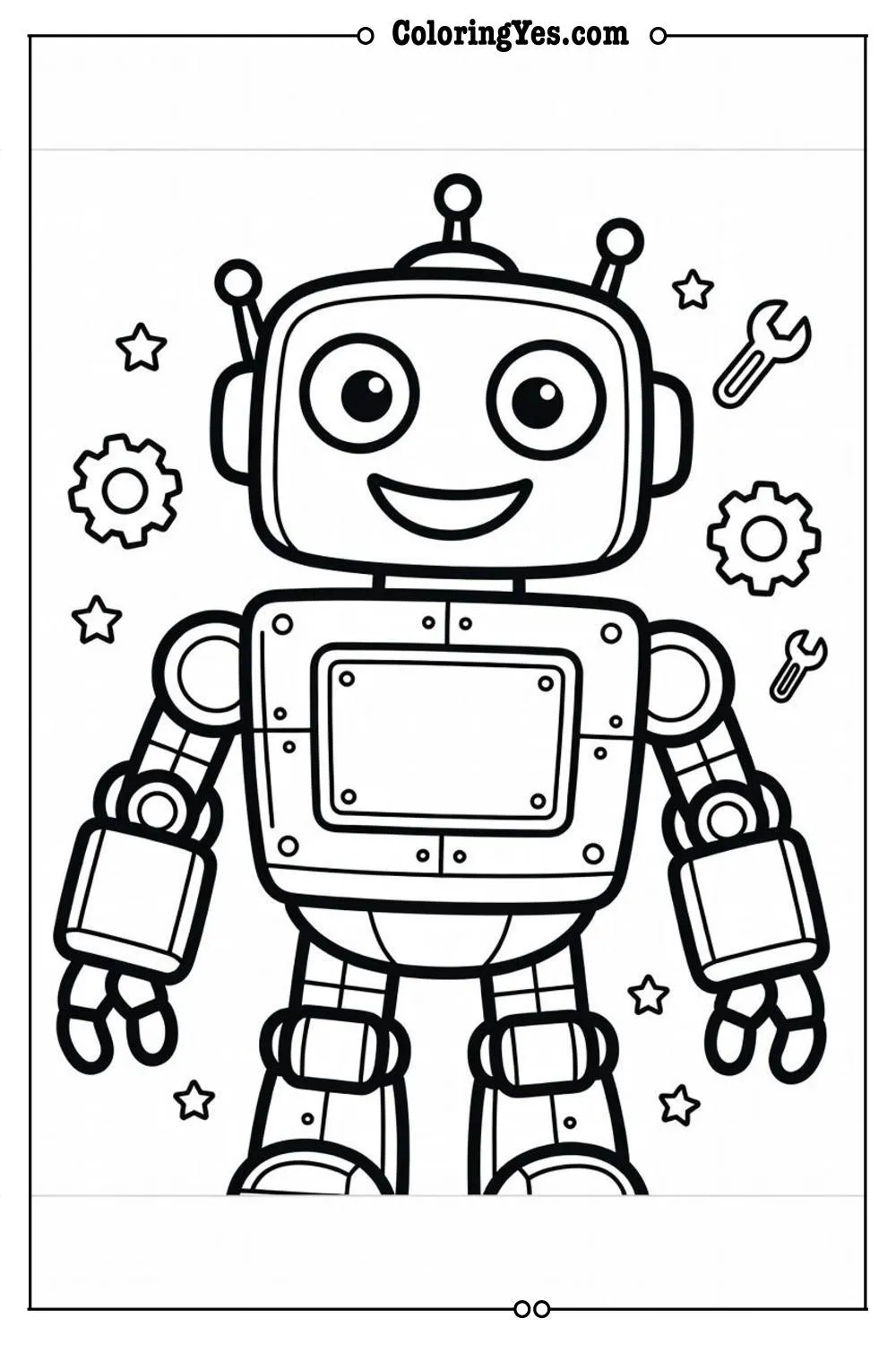 robot coloring page bold lines simple
