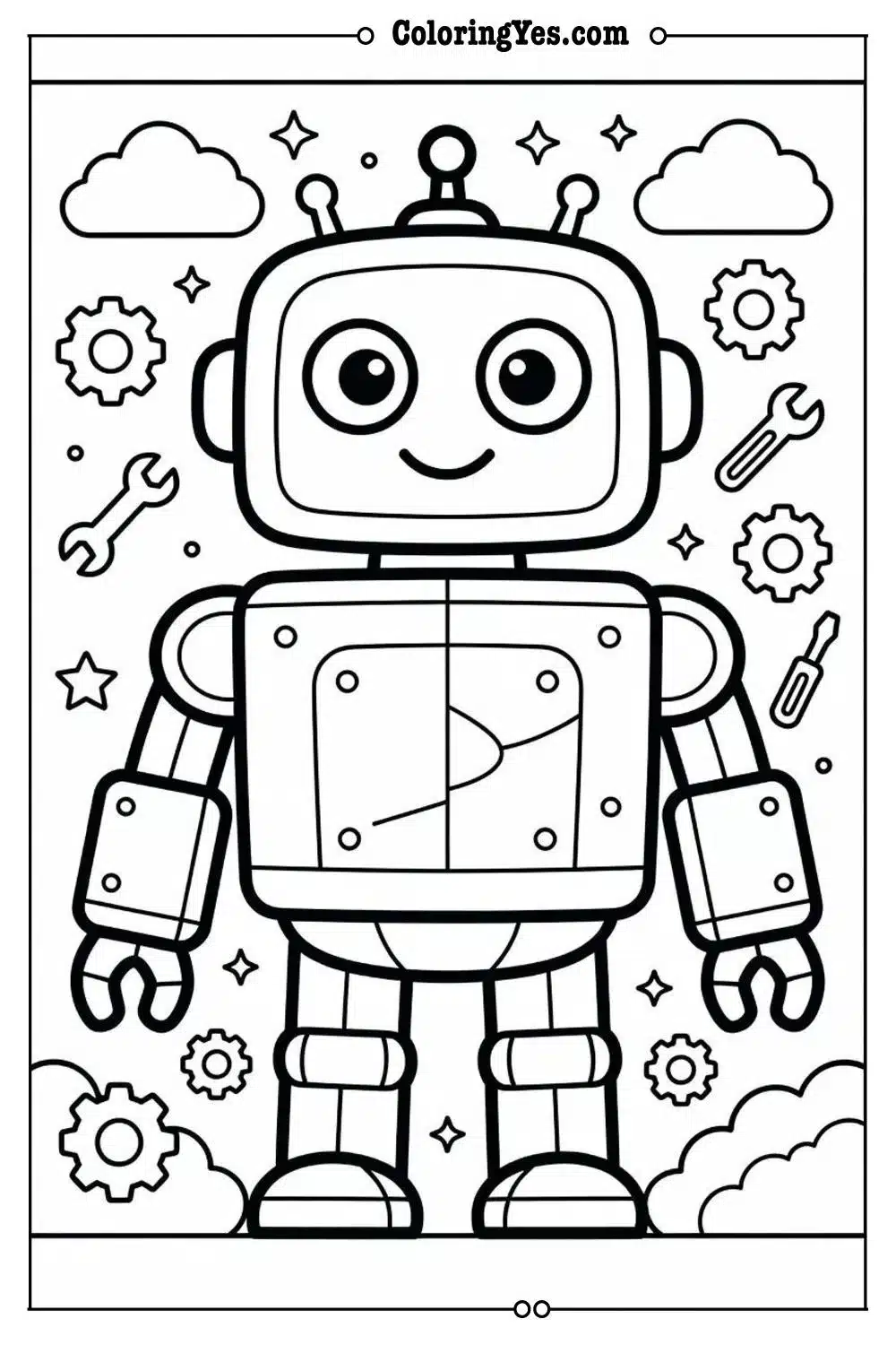 robot coloring page easy for toddlers