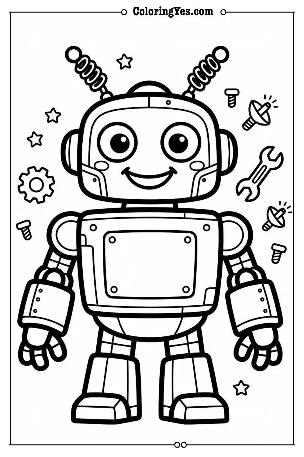 robot with antenna coloring page cartoon style