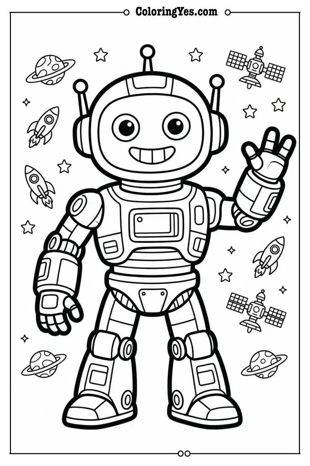 space robot coloring page futuristic theme