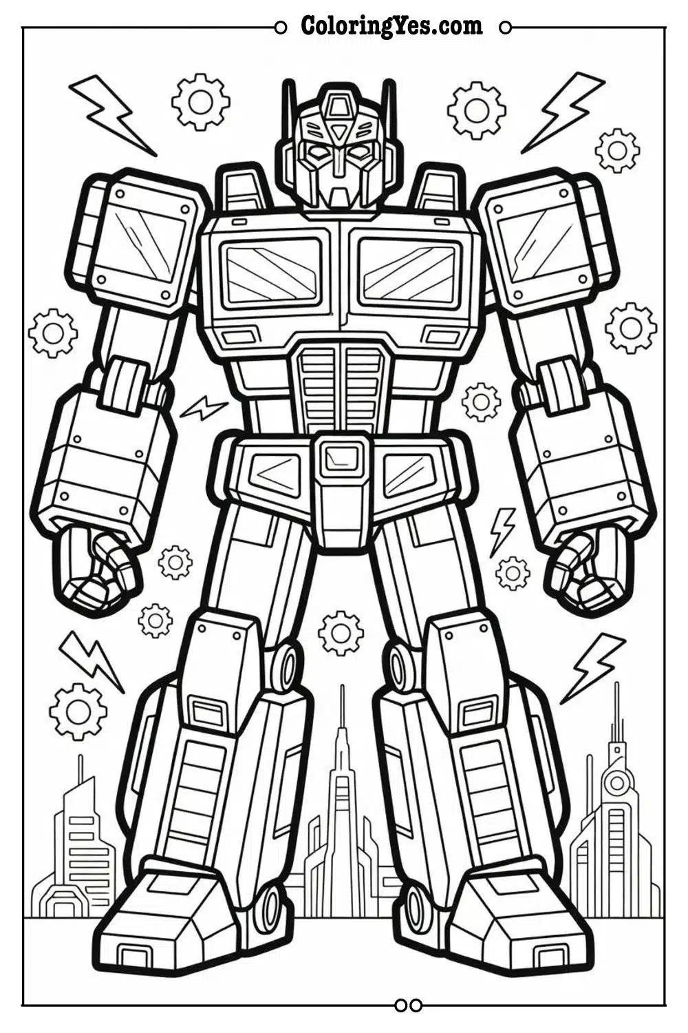 transformer style robot coloring page simple outline