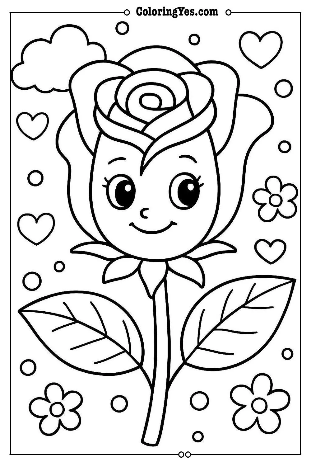cartoon rose coloring page
