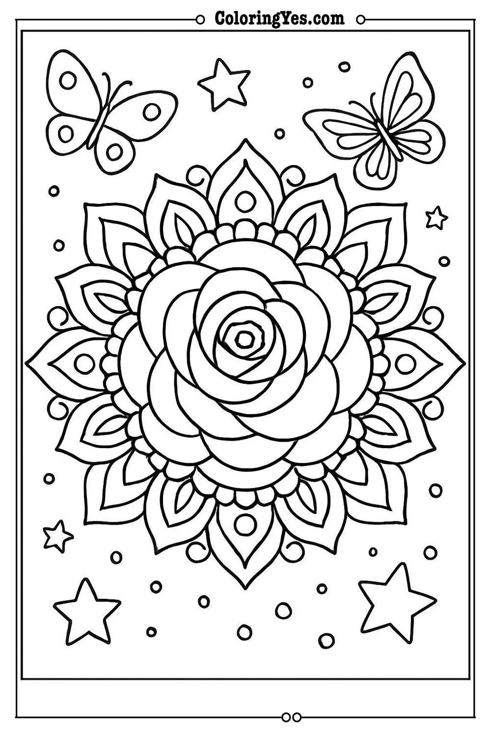 mandala rose coloring page