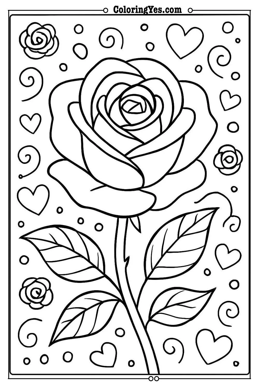 romantic rose coloring page