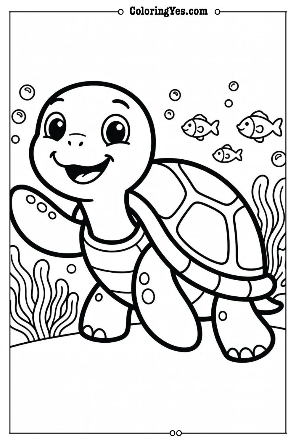 cartoon turtle coloring page simple