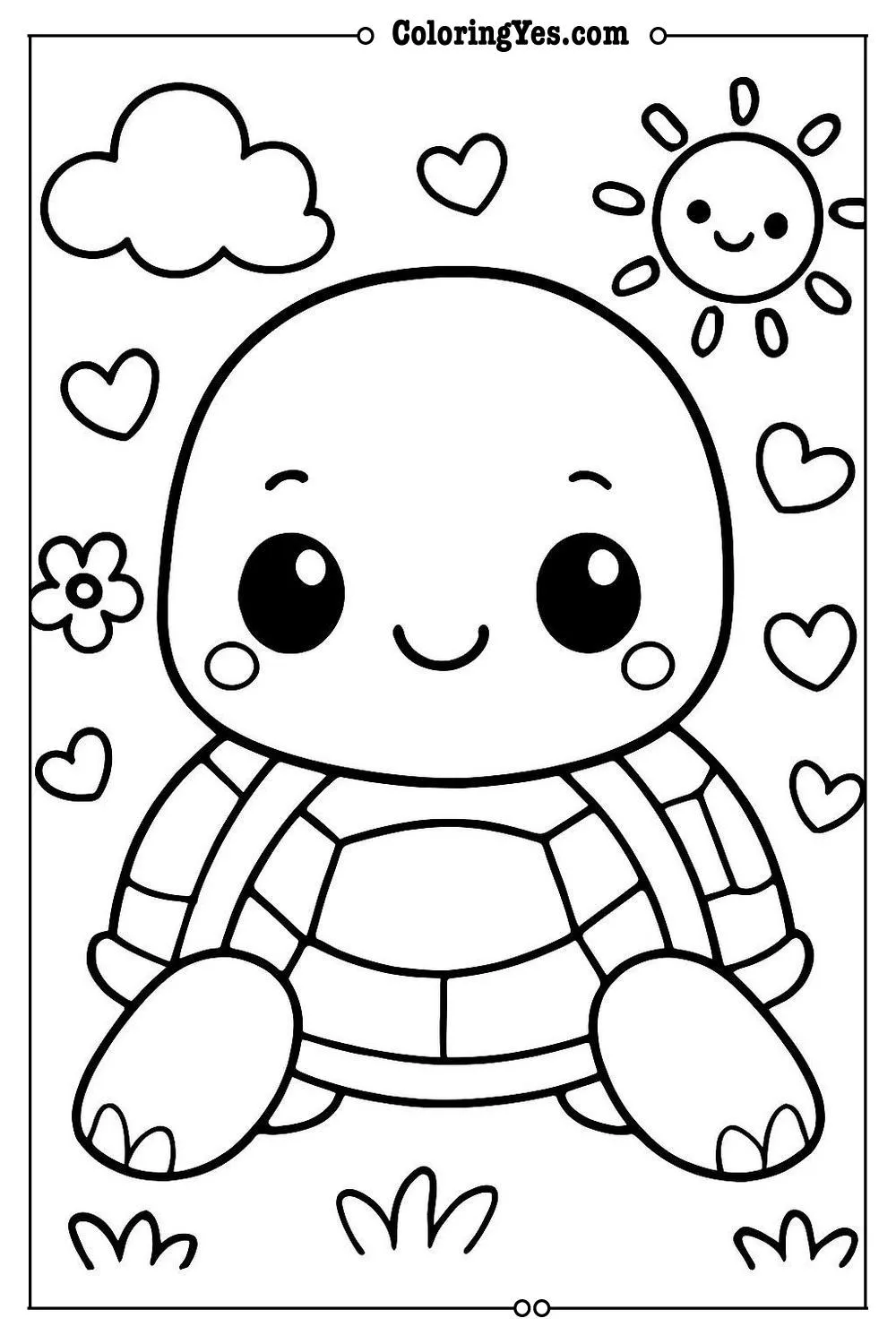 kawaii turtle coloring page cute style