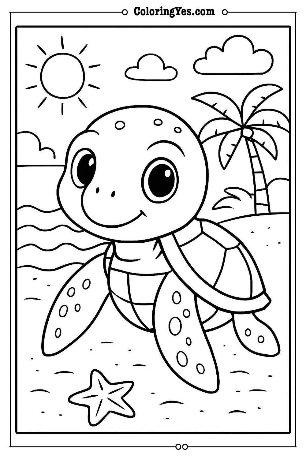 turtle beach coloring page scene
