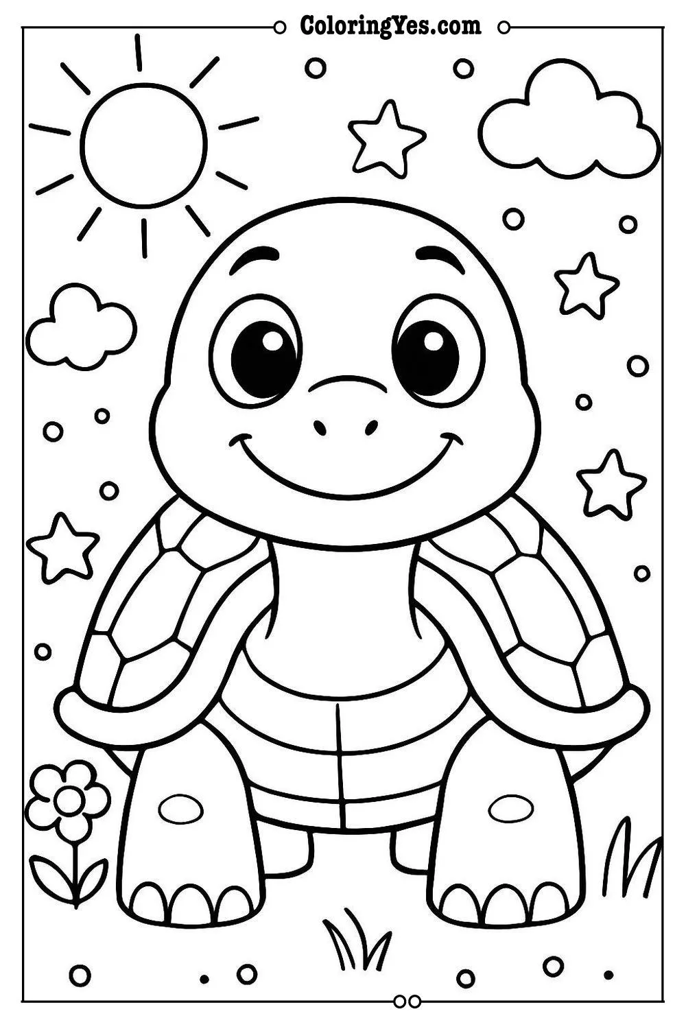 turtle coloring page cute cartoon