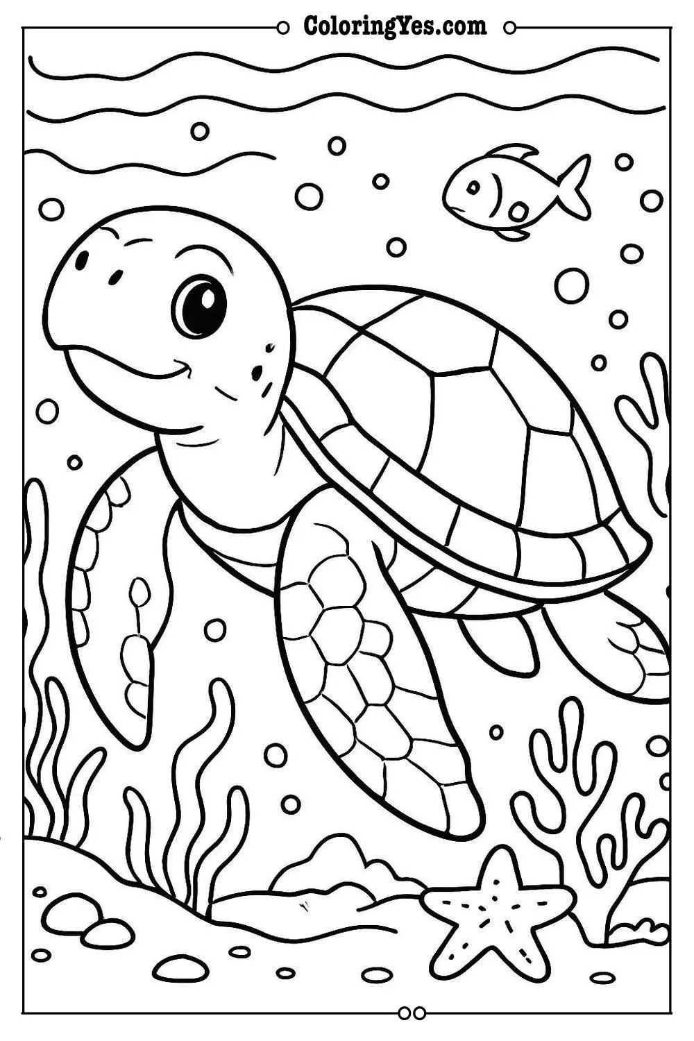 turtle swimming coloring page ocean scene