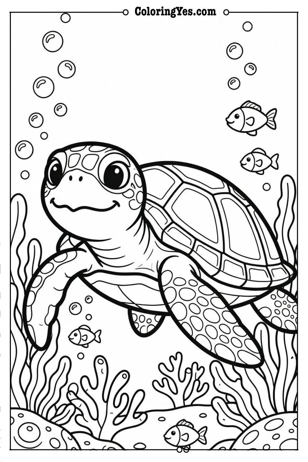 turtle underwater coloring page