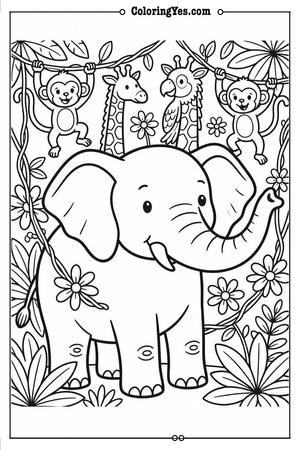 animal group coloring page jungle theme